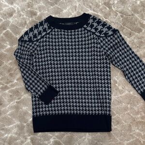 J. Crew Navy and Gray Houndstooth Crewneck Sweater